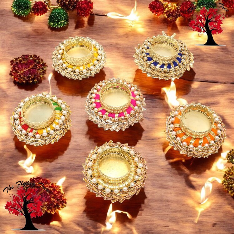 Handmade Candles Diya with Moti (4 PCS) – The Flying Tree: Illuminate Your Celebrations with Elegance